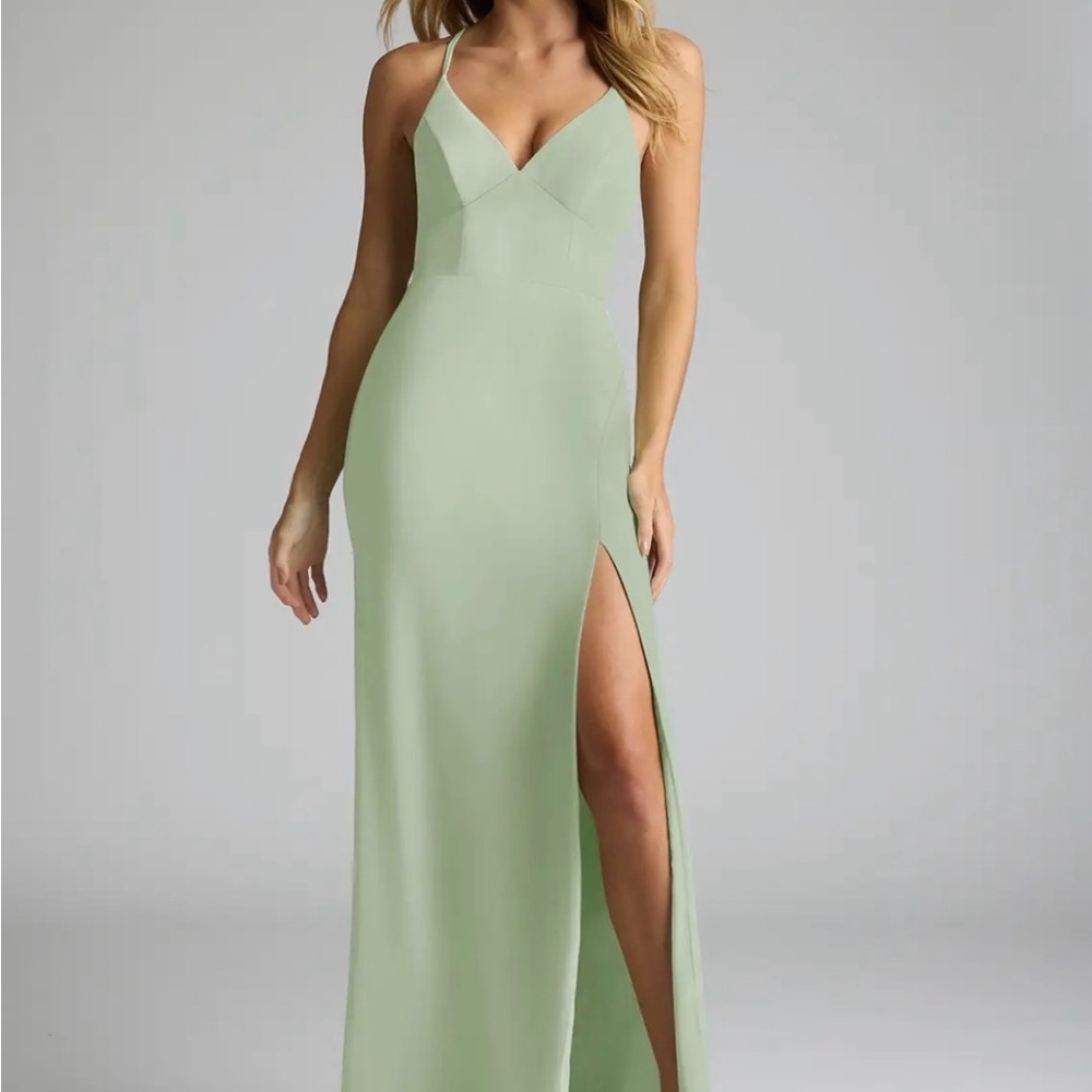 Azazie Sage Green “Becca” Dress with Slit